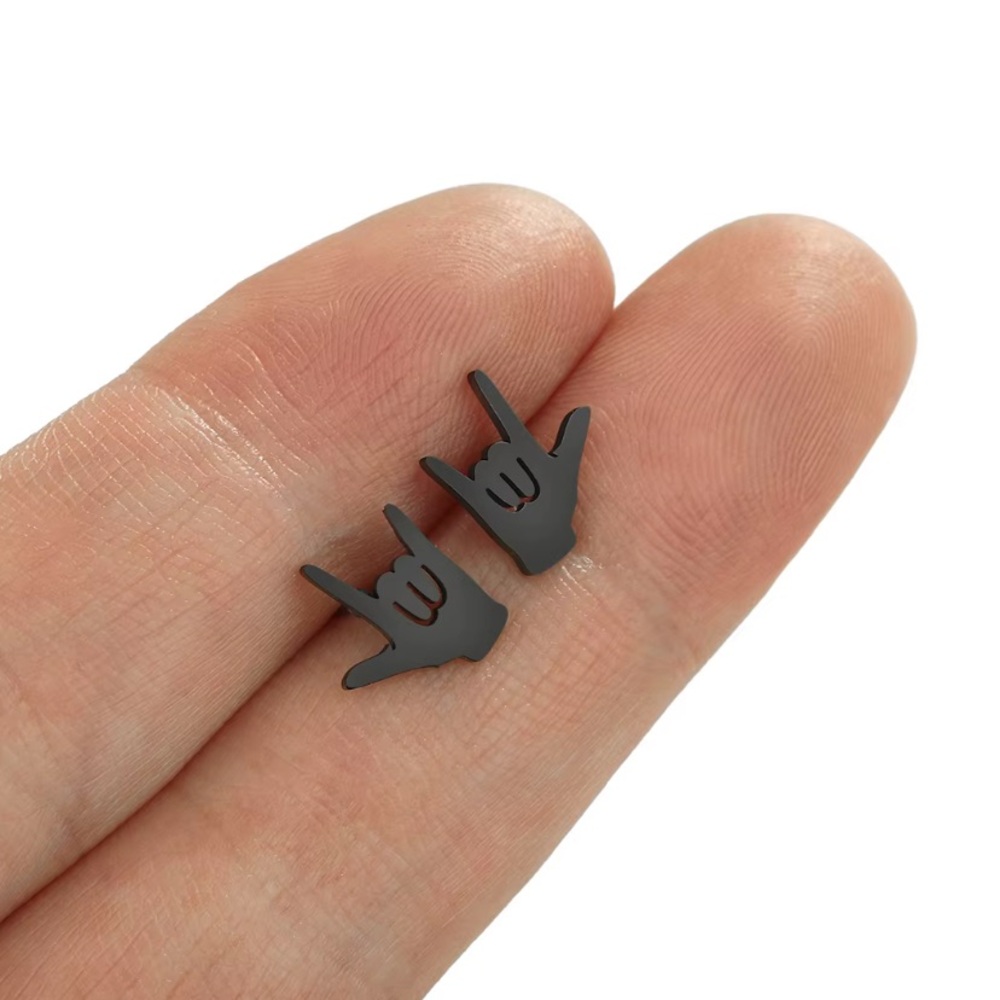 NEW I Love You sign stud Earrings in Black color - Boutique - Picture 4 of 5